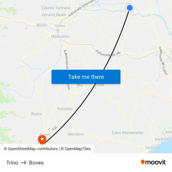 Trino to Boves map