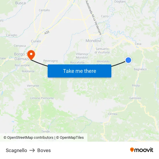 Scagnello to Boves map