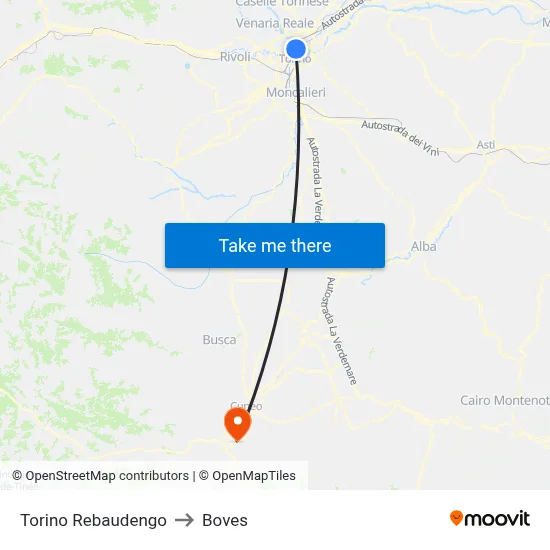 Turin Rebaudengo to Boves map