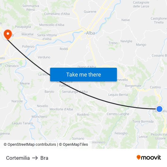 Cortemilia to Bra map
