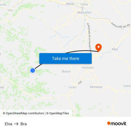 Elva to Bra map