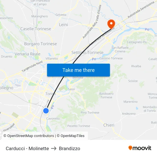 Carducci - Molinette to Brandizzo map