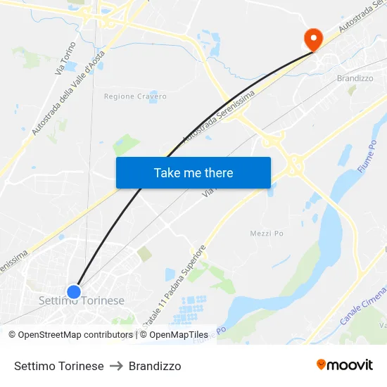 Settimo Torinese to Brandizzo map