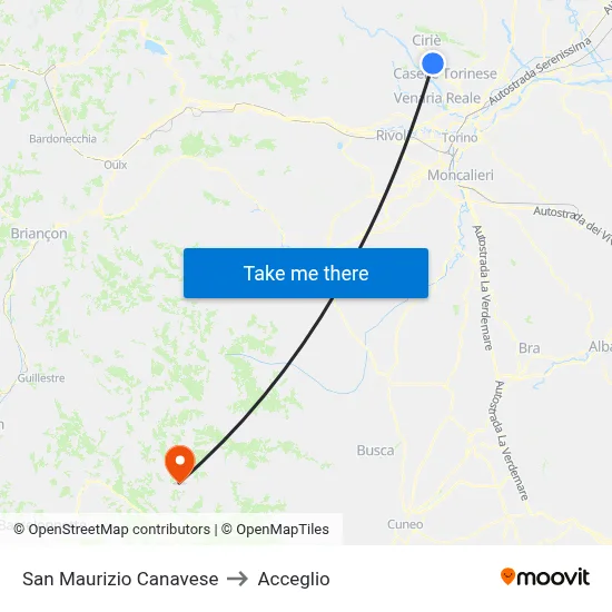 San Maurizio Canavese to Acceglio map