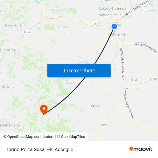 Turin Porta Susa to Acceglio map