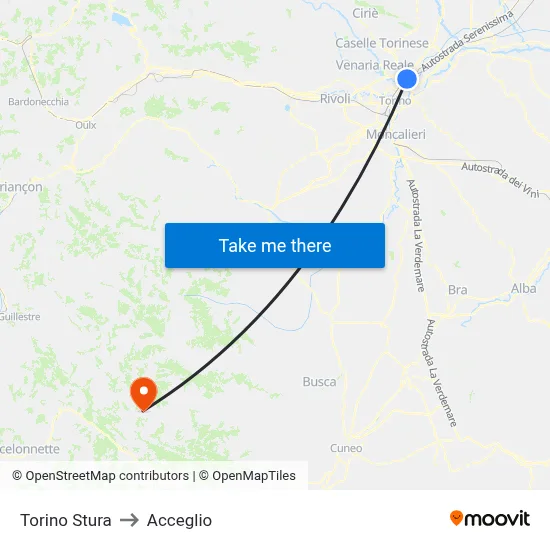 Turin Stura to Acceglio map