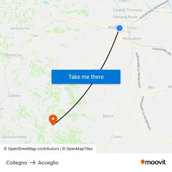 Collegno to Acceglio map
