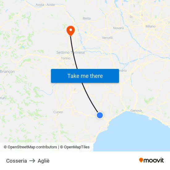Cosseria to Agliè map