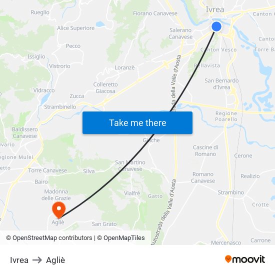 Ivrea to Agliè map