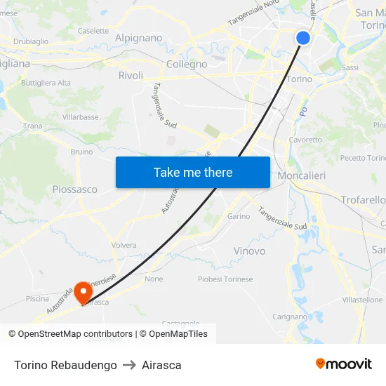Turin Rebaudengo to Airasca map