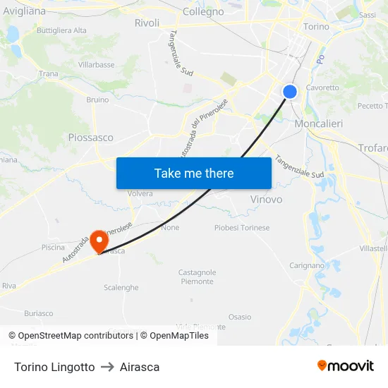 Turin Lingotto to Airasca map