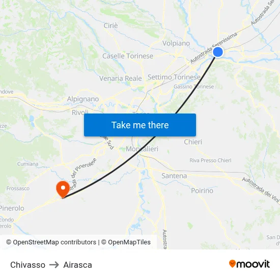Chivasso to Airasca map