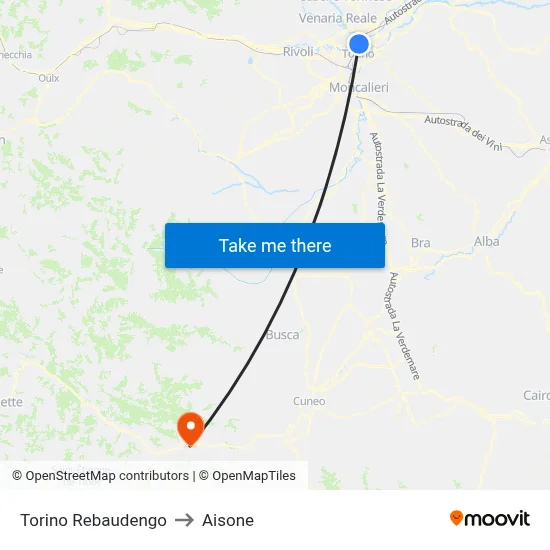 Turin Rebaudengo to Aisone map