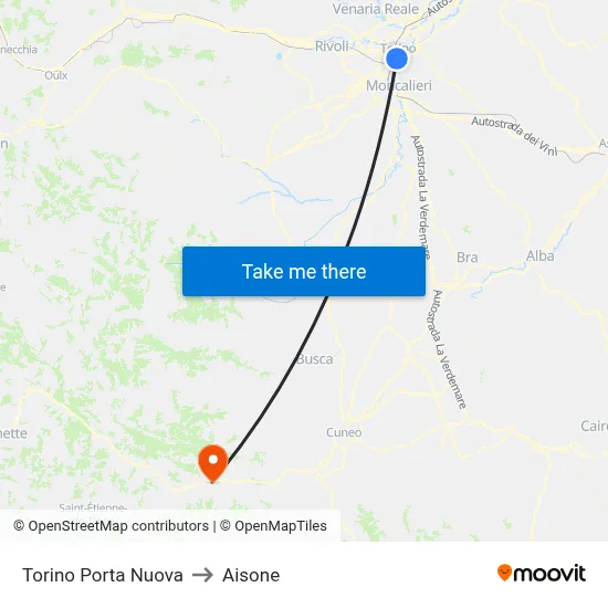Turin Porta Nuova to Aisone map