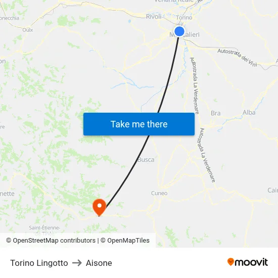 Turin Lingotto to Aisone map