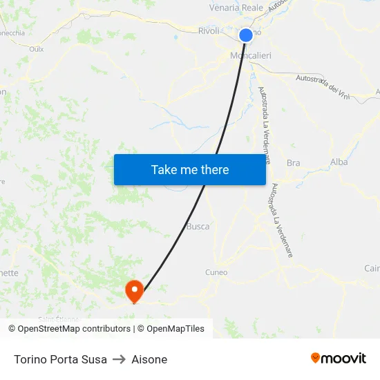 Turin Porta Susa to Aisone map