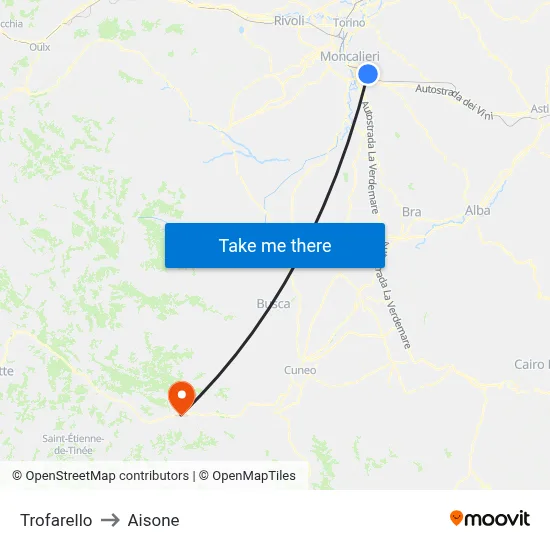 Trofarello to Aisone map