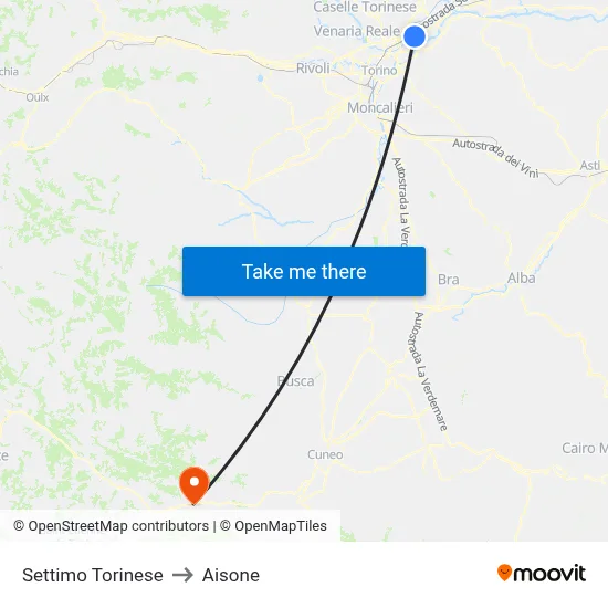 Settimo Torinese to Aisone map