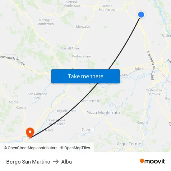 Borgo San Martino to Alba map