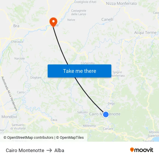 Cairo Montenotte to Alba map