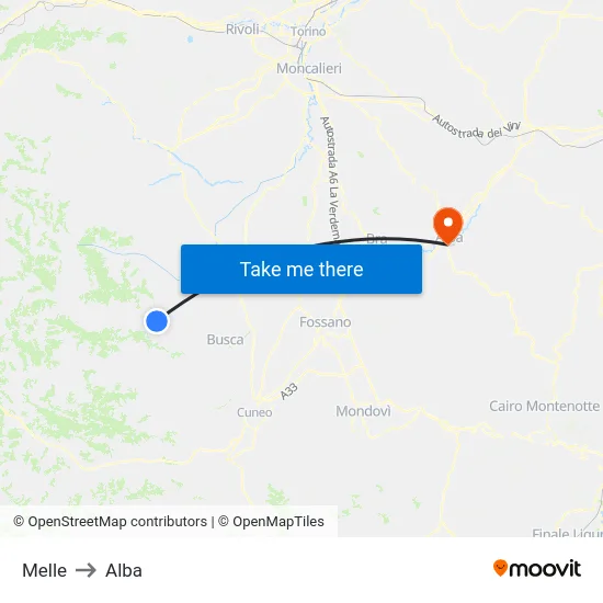 Melle to Alba map