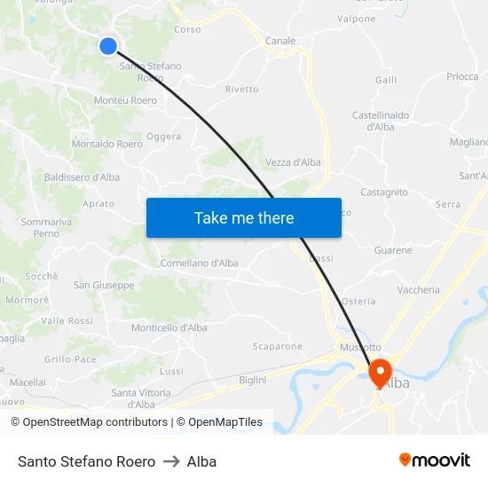 Santo Stefano Roero to Alba map