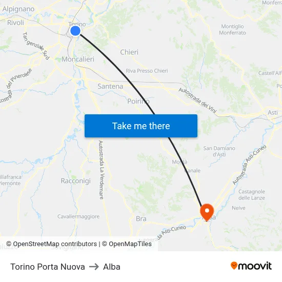 Turin Porta Nuova to Alba map