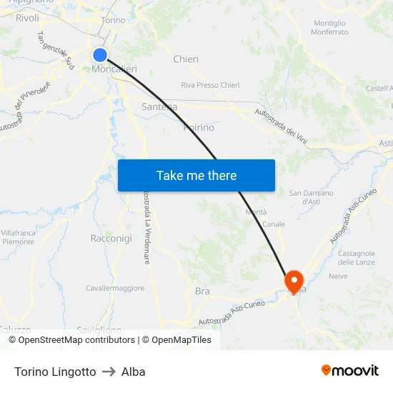 Turin Lingotto to Alba map