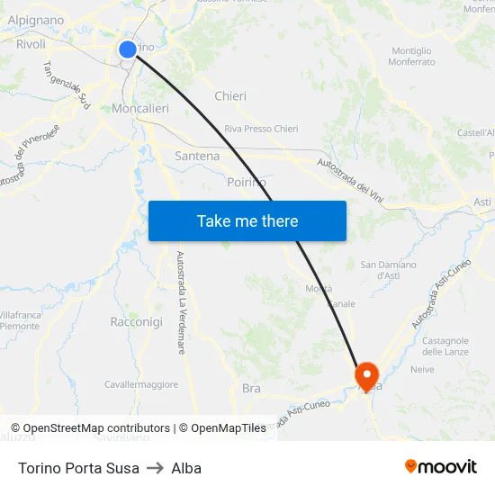 Turin Porta Susa to Alba map