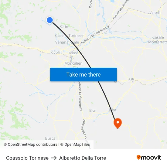 Coassolo Torinese to Albaretto Della Torre map