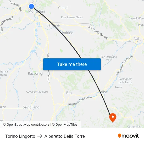 Turin Lingotto to Albaretto Della Torre map