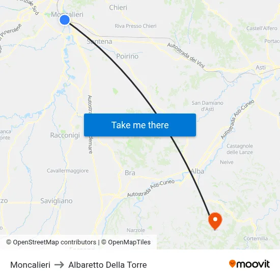 Moncalieri to Albaretto Della Torre map