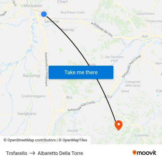 Trofarello to Albaretto Della Torre map