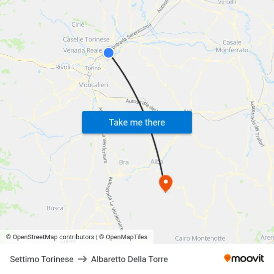 Settimo Torinese to Albaretto Della Torre map
