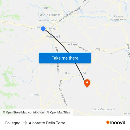 Collegno to Albaretto Della Torre map