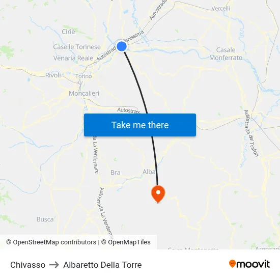 Chivasso to Albaretto Della Torre map