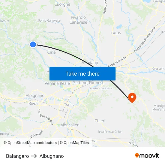 Balangero to Albugnano map