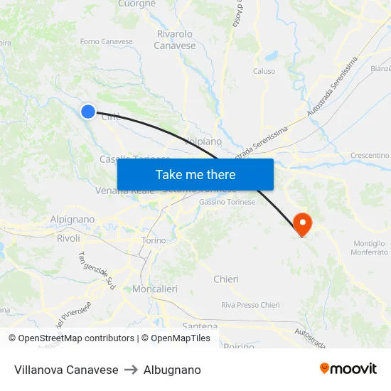 Villanova Canavese to Albugnano map