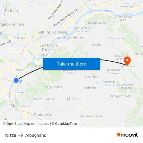 Nizza to Albugnano map