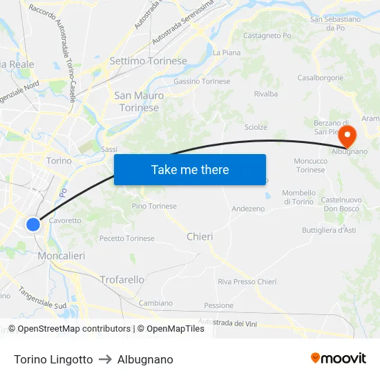 Turin Lingotto to Albugnano map