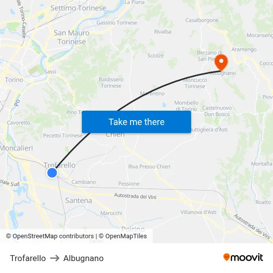Trofarello to Albugnano map