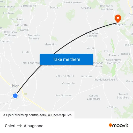 Chieri to Albugnano map