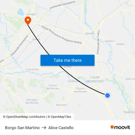 Borgo San Martino to Alice Castello map