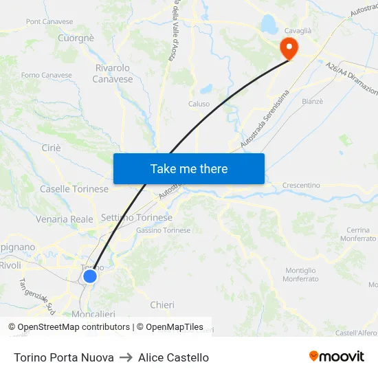 Turin Porta Nuova to Alice Castello map