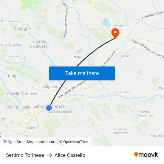 Settimo Torinese to Alice Castello map