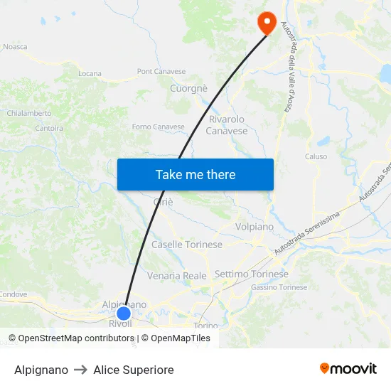 Alpignano to Alice Superiore map
