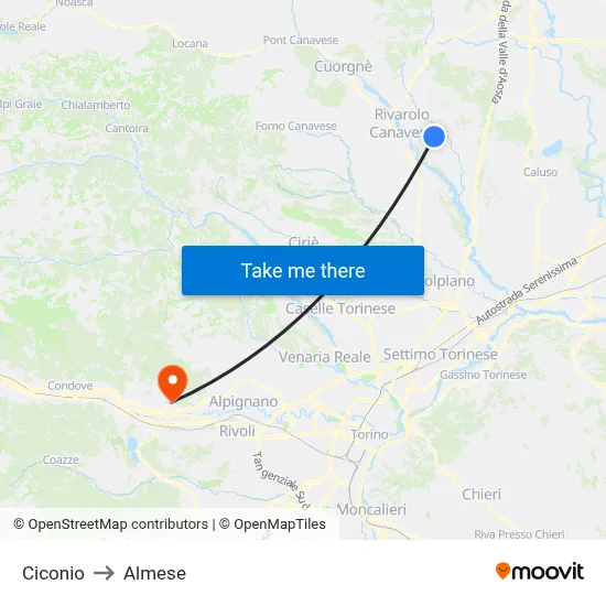 Ciconio to Almese map