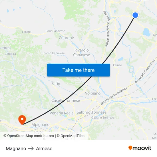 Magnano to Almese map