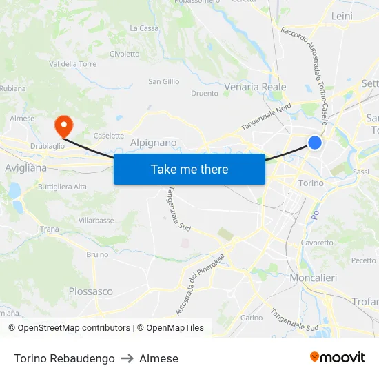 Turin Rebaudengo to Almese map