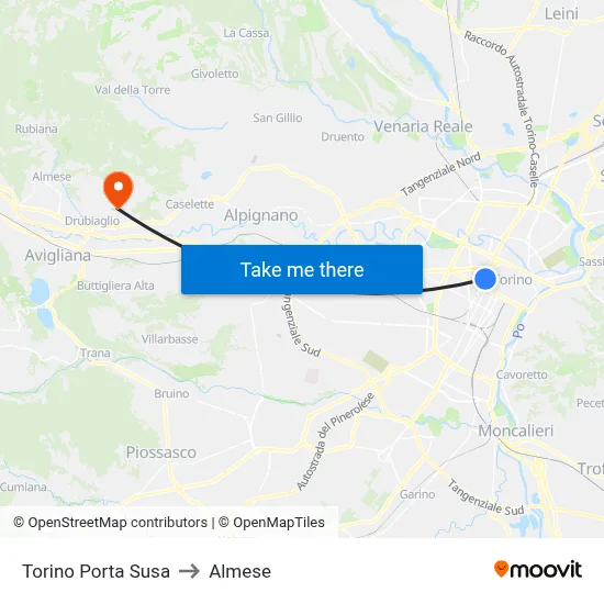 Turin Porta Susa to Almese map